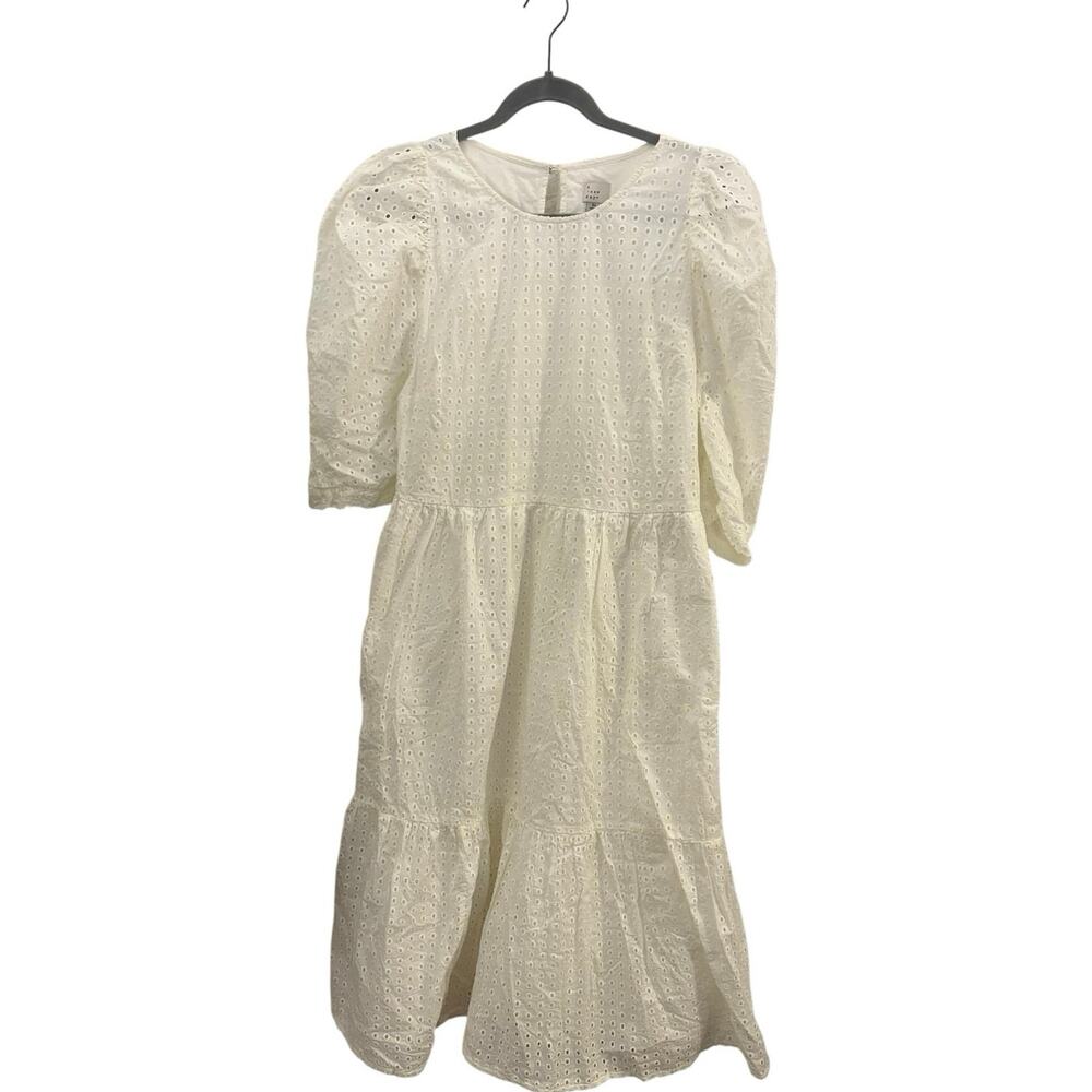 A New Day White Eyelet Summer Dress Tiered Puff Sleeve XL Fairy Romantic Wedding